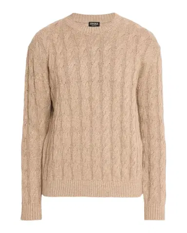 Zegna Men's Beige Melange Cable-Knit Crewneck Sweater | Thumbnail 1