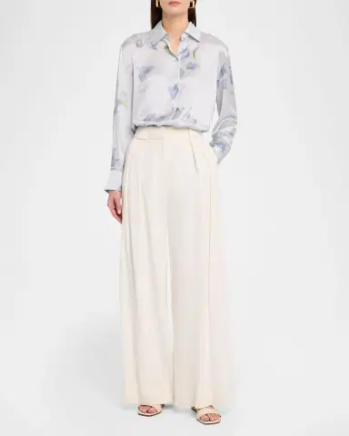 Vince Floral Blur Silk-Satin Blouse | Thumbnail 2