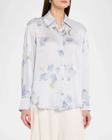Vince Floral Blur Silk-Satin Blouse | Thumbnail 4