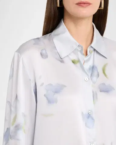 Vince Floral Blur Silk-Satin Blouse | Thumbnail 5