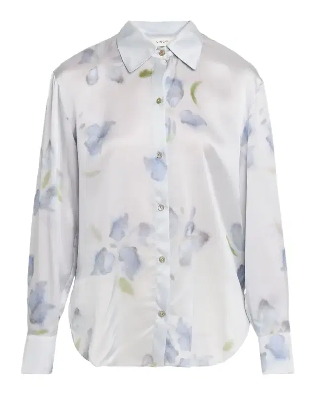 Vince Floral Blur Silk-Satin Blouse