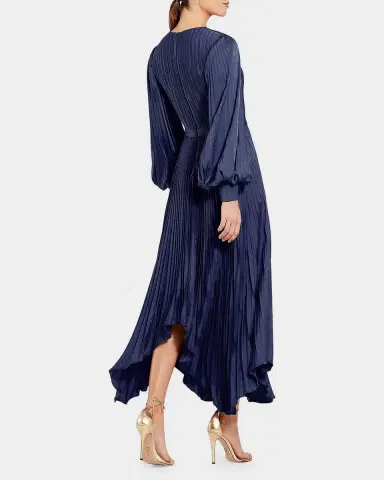 Mac Duggal Pleated Satin Handkerchief Midi Dress | Thumbnail 3 Mac Duggal Pleated Satin Handkerchief Midi Dress | Thumbnail 3