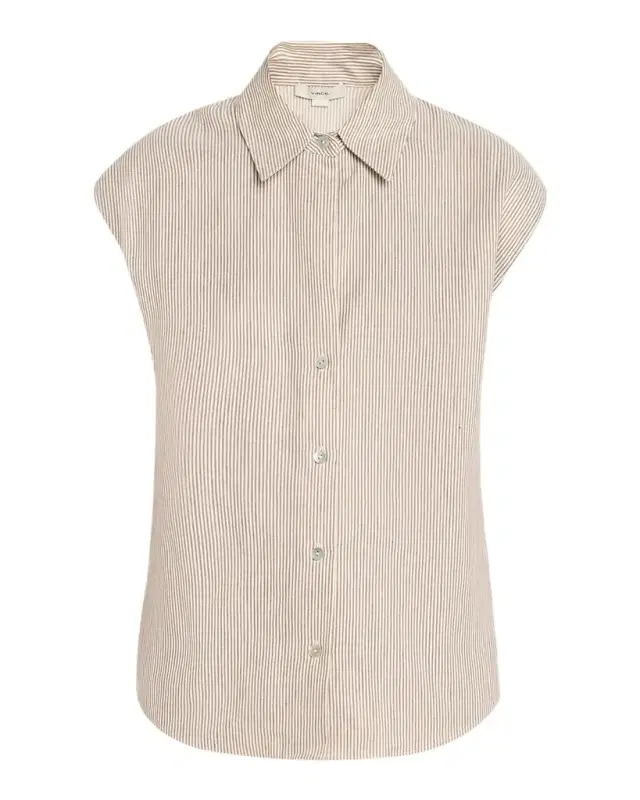 Vince Ticking Stripe Cap-Sleeve Blouse