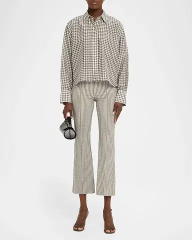 Vince Niki Gingham Mid-Rise Crop Flare Pants | Thumbnail 2 Vince Niki Gingham Mid-Rise Crop Flare Pants | Thumbnail 2