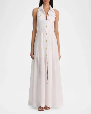 ALICE + OLIVIA Kendall Halter Linen Maxi Dress | Thumbnail 2