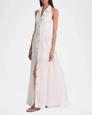 ALICE + OLIVIA Kendall Halter Linen Maxi Dress | Thumbnail 4
