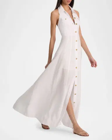 ALICE + OLIVIA Kendall Halter Linen Maxi Dress | Thumbnail 6