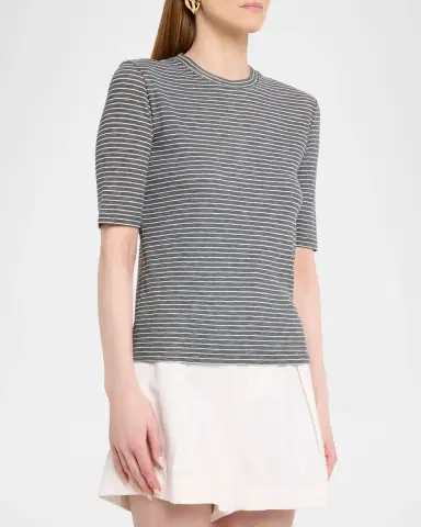 Vince Stripe Elbow-Sleeve Top | Thumbnail 4