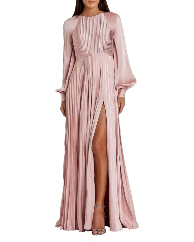 Mac Duggal Pleated A-Line Satin Charmeuse Gown