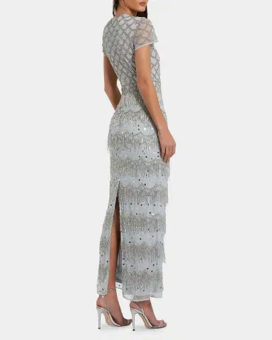 Mac Duggal Scalloped Beaded Fringe Column Gown | Thumbnail 3 Mac Duggal Scalloped Beaded Fringe Column Gown | Thumbnail 3