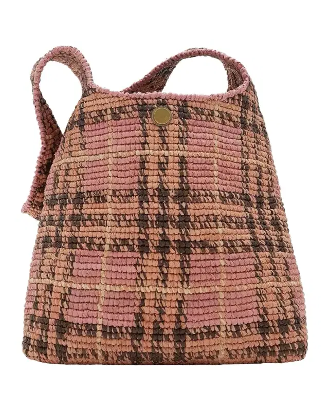 Burberry Margate Crochet Raffia Check Hobo Bag
