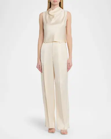 Vince Cropped Satin Cowl-Neck Top | Thumbnail 2