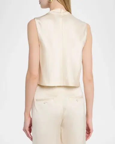 Vince Cropped Satin Cowl-Neck Top | Thumbnail 3
