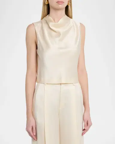 Vince Cropped Satin Cowl-Neck Top | Thumbnail 4
