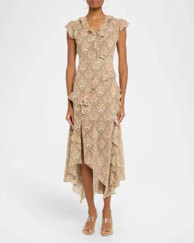 Veronica Beard Avene Ruffled Silk Midi Dress | Thumbnail 2 Veronica Beard Avene Ruffled Silk Midi Dress | Thumbnail 2