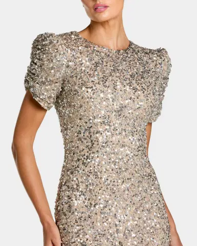 Mac Duggal Beaded Mesh Short-Sleeve Gown | Thumbnail 2