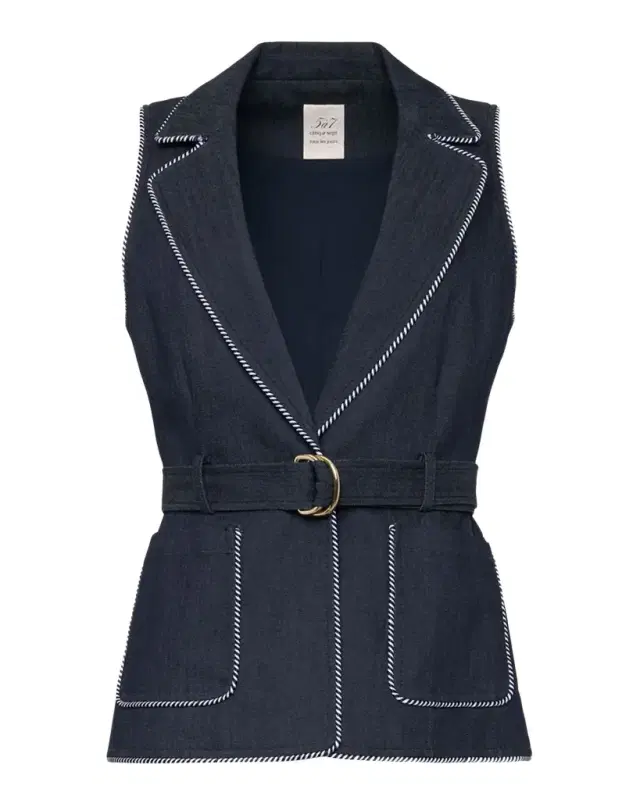 Tailored Twist-Trim Denim Vest