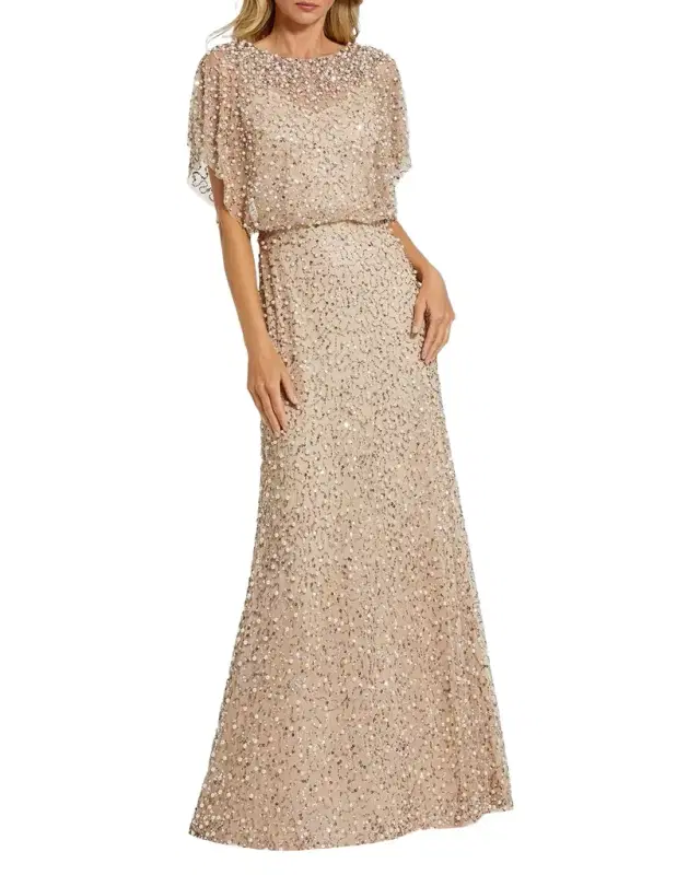 Mac Duggal Beaded Sequined Shawl Gown