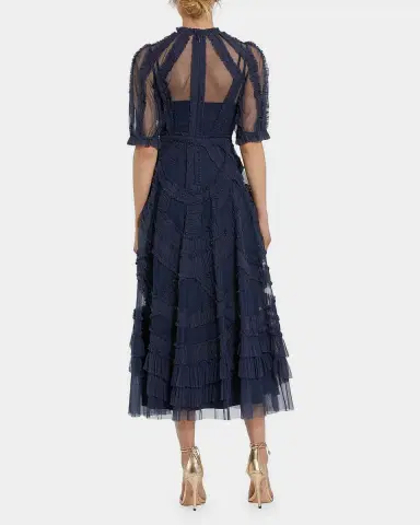 Mac Duggal High-Neck Ruffled A-Line Midi Dress | Thumbnail 2 Mac Duggal High-Neck Ruffled A-Line Midi Dress | Thumbnail 2