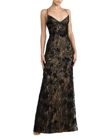 Mac Duggal Embellished Floral Lace Open Back Gown | Thumbnail 1 Mac Duggal Embellished Floral Lace Open Back Gown | Thumbnail 1