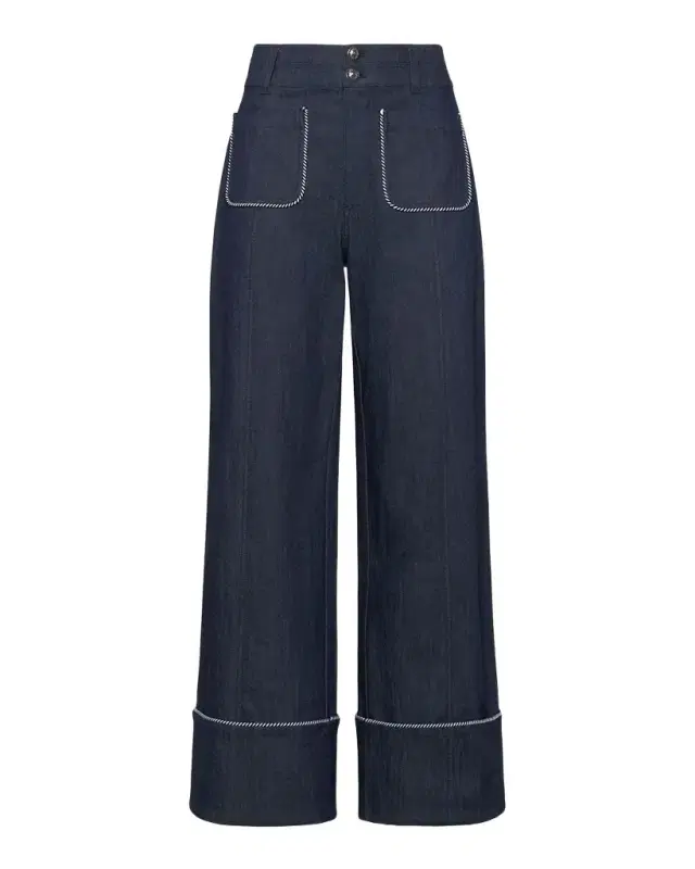 Cinq a Sept Wide-Leg Twist-Trim Jeans