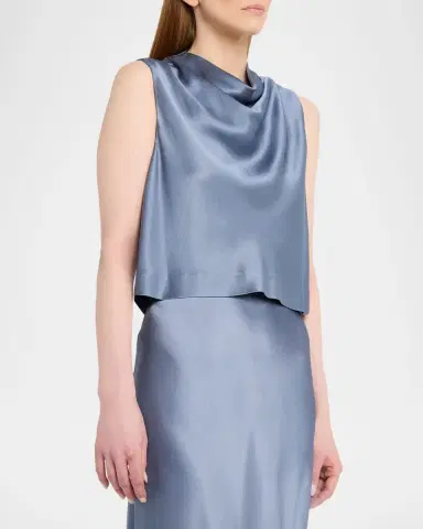 Vince Cropped Satin Cowl-Neck Top | Thumbnail 4