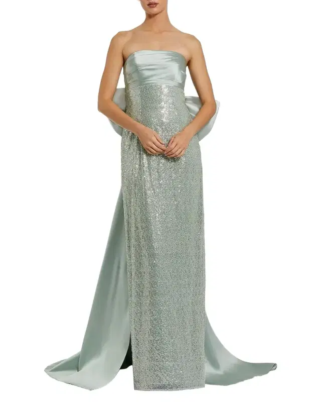 Mac Duggal Strapless Bow-Back Sequin Column Gown