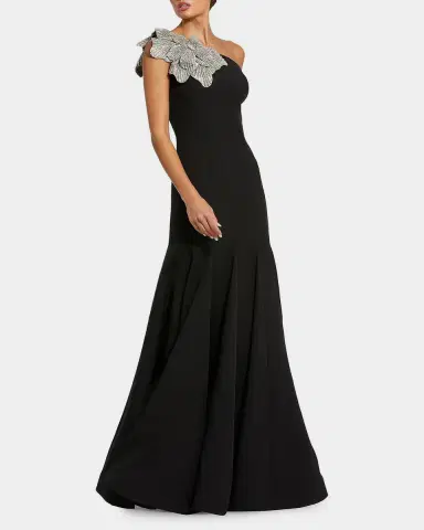 Mac Duggal Seamed One-Shoulder Crepe Gown | Thumbnail 4 Mac Duggal Seamed One-Shoulder Crepe Gown | Thumbnail 4