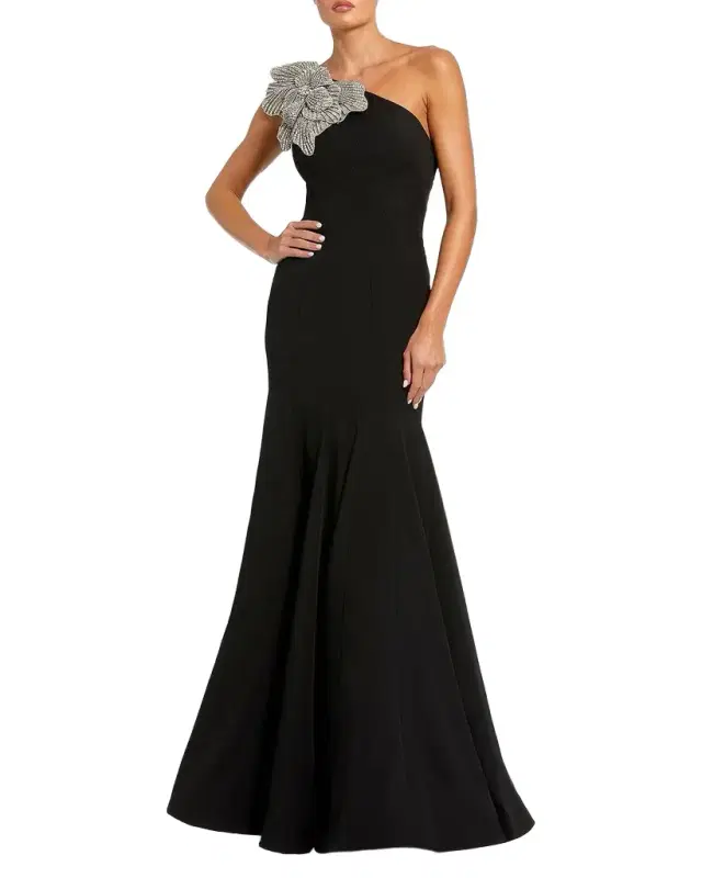 Seamed One-Shoulder Crepe Gown