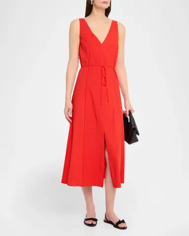Vince V-Neck Linen Midi Dress | Thumbnail 4 Vince V-Neck Linen Midi Dress | Thumbnail 4