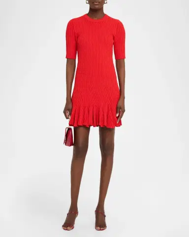 Proenza Schouler Leandra Rib Short-Sleeve Mini Dress | Thumbnail 2
