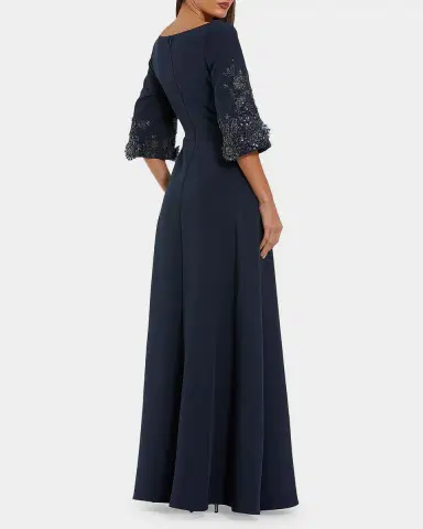 Mac Duggal Beaded Bell-Sleeve Crepe Gown | Thumbnail 3 Mac Duggal Beaded Bell-Sleeve Crepe Gown | Thumbnail 3