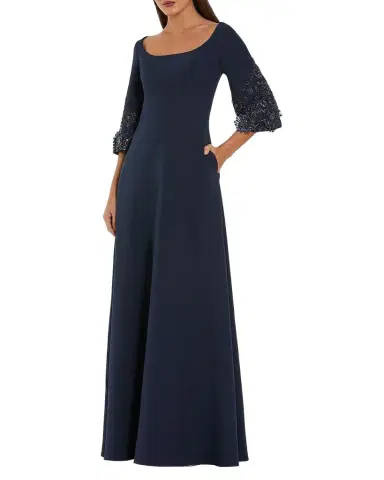 Mac Duggal Beaded Bell-Sleeve Crepe Gown | Thumbnail 1 Mac Duggal Beaded Bell-Sleeve Crepe Gown | Thumbnail 1