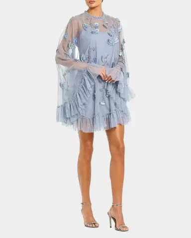 Mac Duggal Embellished Mesh A-Line Mini Dress | Thumbnail 2 Mac Duggal Embellished Mesh A-Line Mini Dress | Thumbnail 2