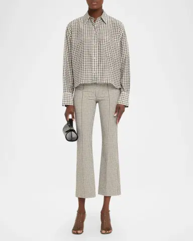 Vince Long-Sleeve Cropped Cotton-Silk Gingham Shirt | Thumbnail 2 Vince Long-Sleeve Cropped Cotton-Silk Gingham Shirt | Thumbnail 2