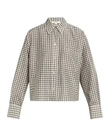 Vince Long-Sleeve Cropped Cotton-Silk Gingham Shirt | Thumbnail 1 Vince Long-Sleeve Cropped Cotton-Silk Gingham Shirt | Thumbnail 1