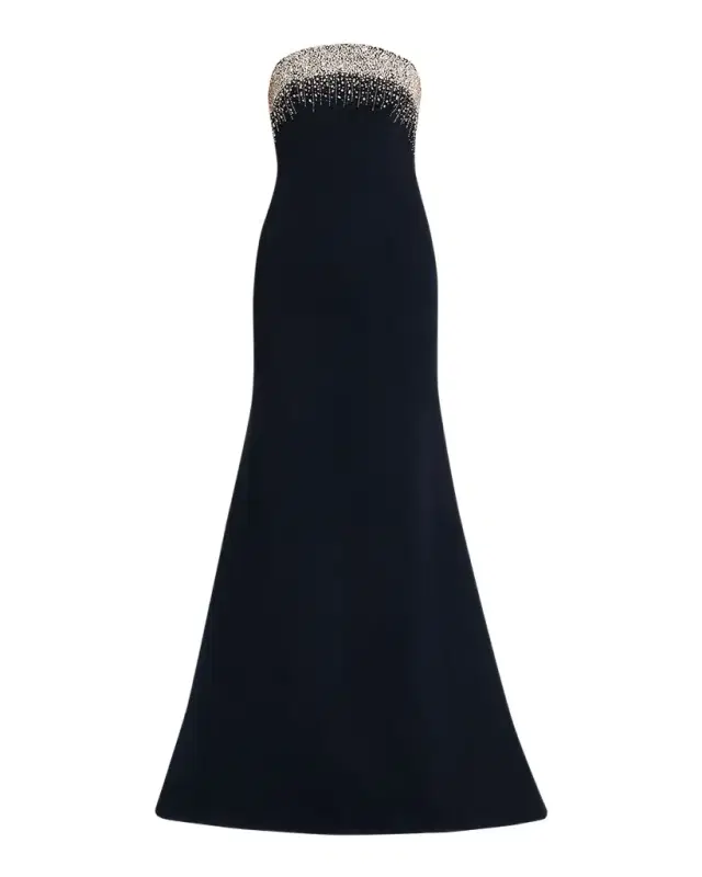 Crystal Embroidered Strapless Trumpet Gown