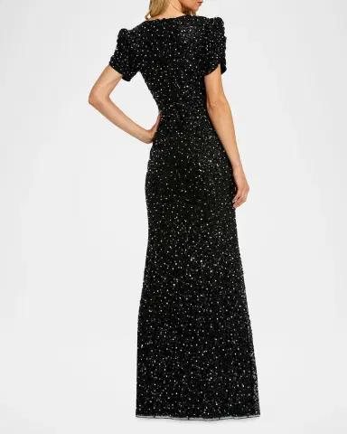 Mac Duggal Beaded Mesh Short-Sleeve Gown | Thumbnail 3 Mac Duggal Beaded Mesh Short-Sleeve Gown | Thumbnail 3