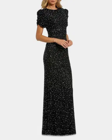 Mac Duggal Beaded Mesh Short-Sleeve Gown | Thumbnail 4 Mac Duggal Beaded Mesh Short-Sleeve Gown | Thumbnail 4