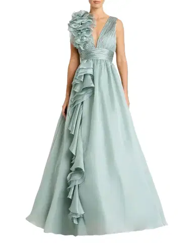 Mac Duggal Sleeveless Deep V-Neck Ruffle Gown | Thumbnail 1 Mac Duggal Sleeveless Deep V-Neck Ruffle Gown | Thumbnail 1