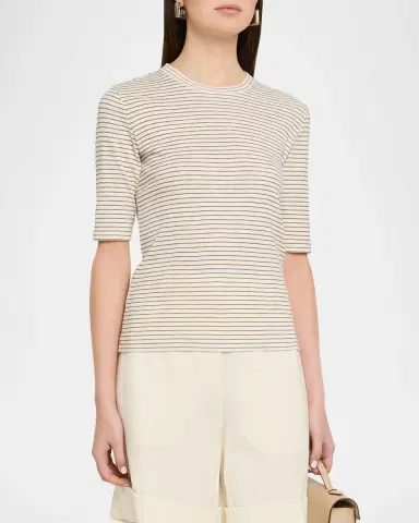 Vince Stripe Elbow-Sleeve Top | Thumbnail 4