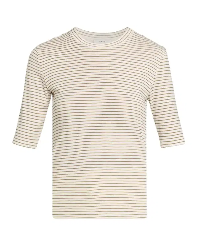 Vince Stripe Elbow-Sleeve Top