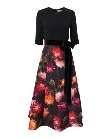 Carolina Herrera Floral Elbow-Sleeve Bow Midi Dress | Thumbnail 1 Carolina Herrera Floral Elbow-Sleeve Bow Midi Dress | Thumbnail 1