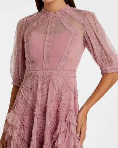 Mac Duggal High-Neck Ruffled A-Line Midi Dress | Thumbnail 3 Mac Duggal High-Neck Ruffled A-Line Midi Dress | Thumbnail 3