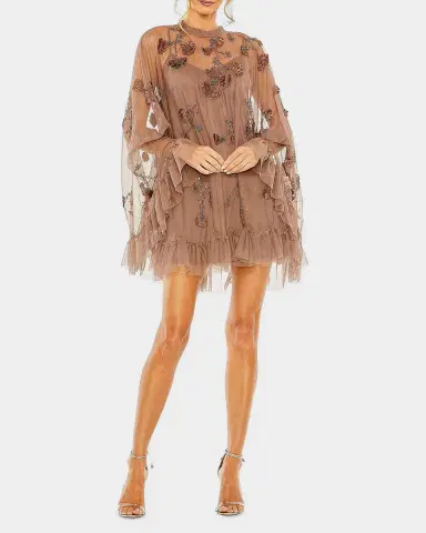 Mac Duggal Embellished Mesh A-Line Mini Dress | Thumbnail 2 Mac Duggal Embellished Mesh A-Line Mini Dress | Thumbnail 2