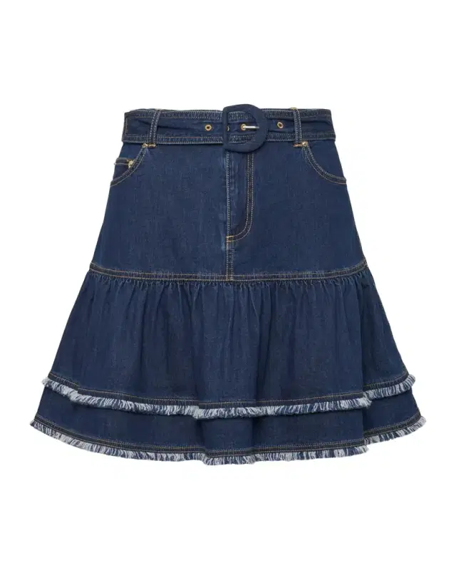 Cinq a Sept Denim Fringe-Trim Mini Skirt