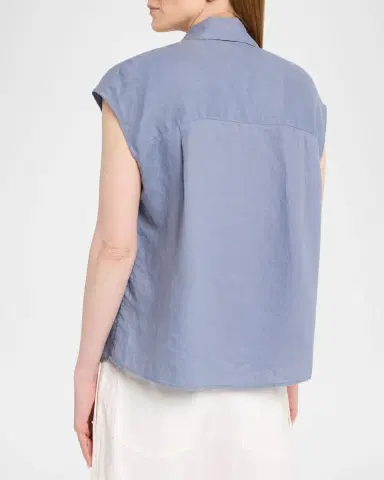 Vince Cap-Sleeve Linen Button-Front Blouse | Thumbnail 2