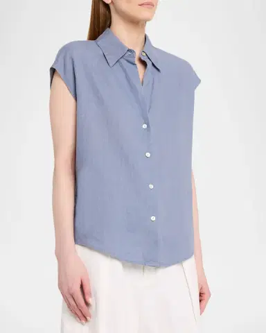 Vince Cap-Sleeve Linen Button-Front Blouse | Thumbnail 3