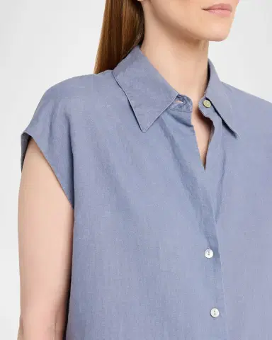 Vince Cap-Sleeve Linen Button-Front Blouse | Thumbnail 5