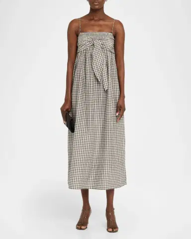 Vince Tie-Front Gingham Midi Dress | Thumbnail 2